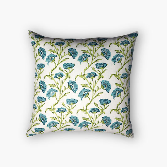 Bella Linen Throw Pillow Cover — Olive Green & Blue