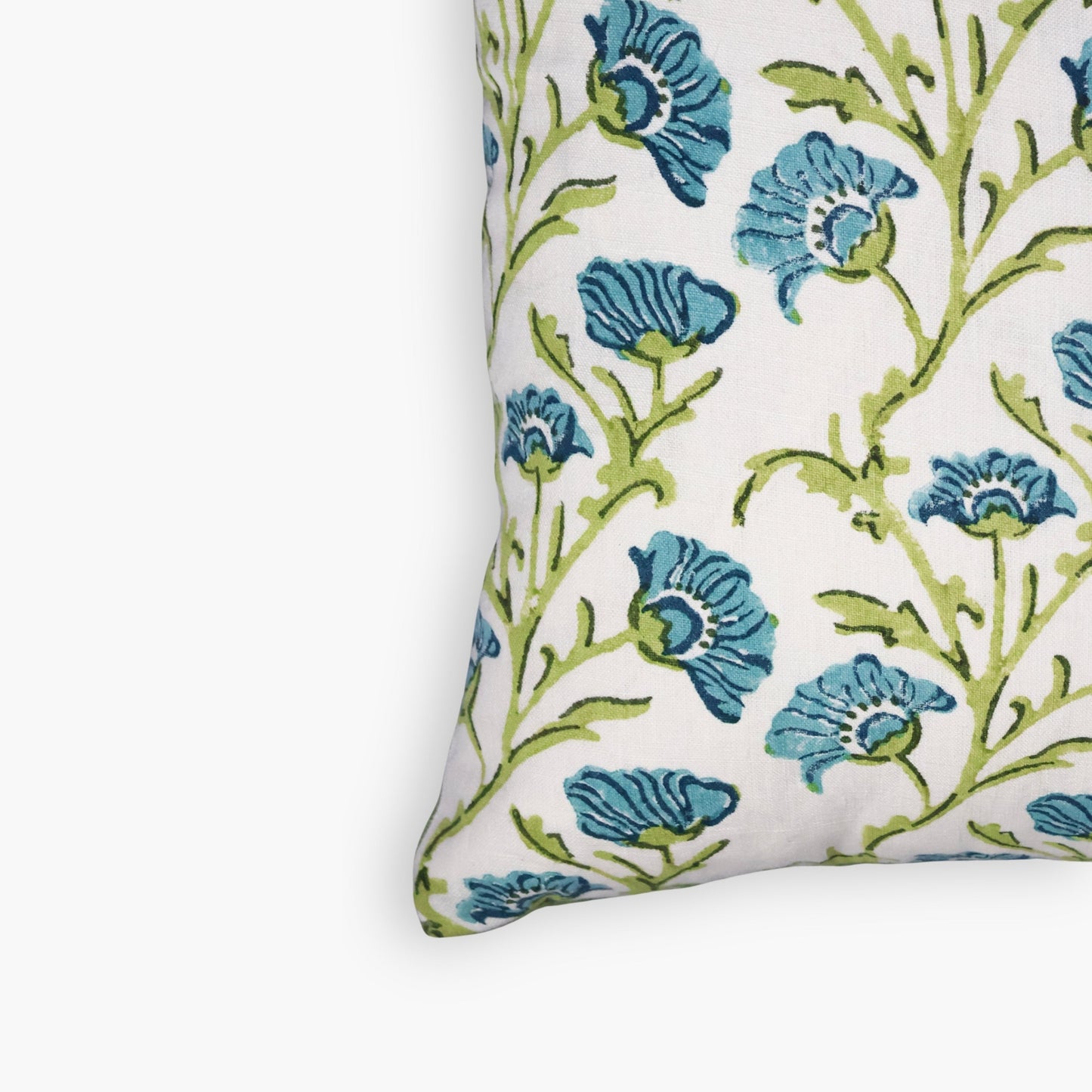 Bella Linen Throw Pillow Cover — Olive Green & Blue