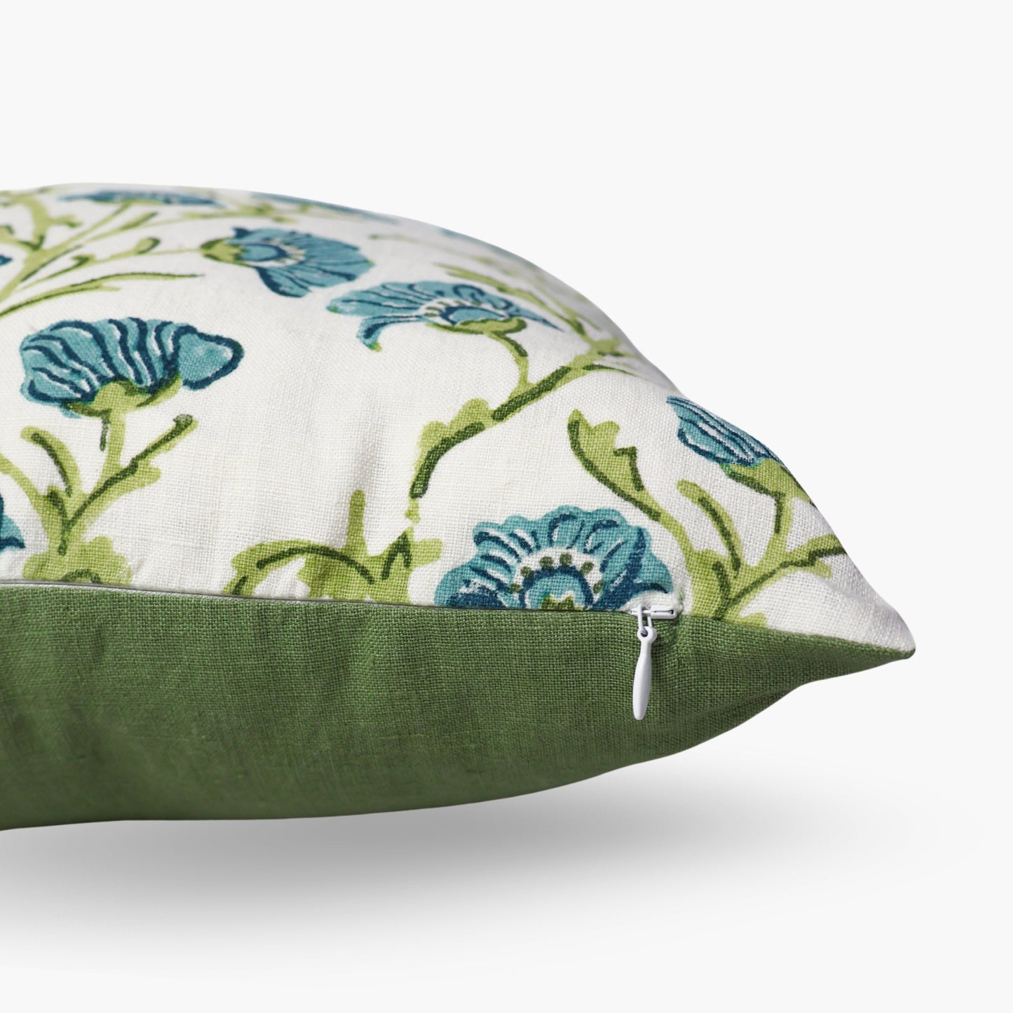 Bella Linen Throw Pillow Cover — Olive Green & Blue