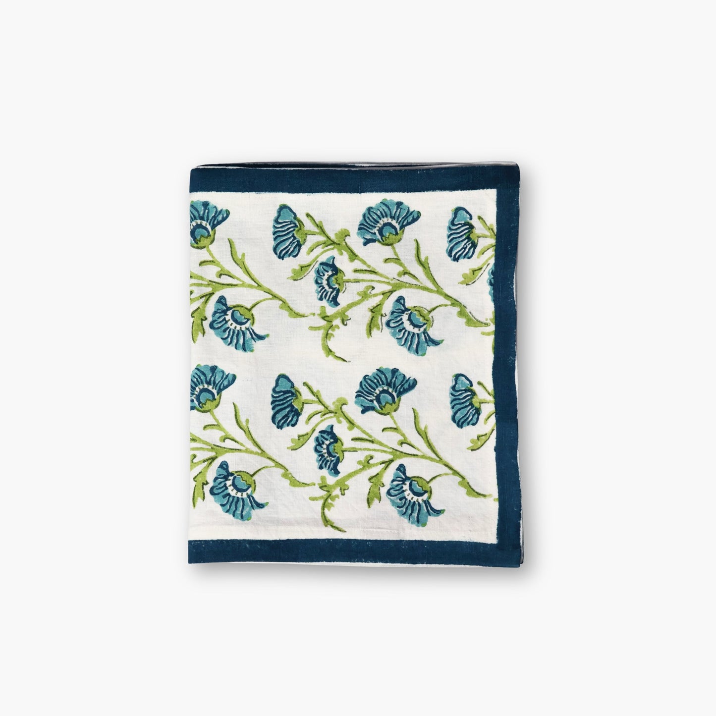 Bella Hand-Printed Linen Table Runner — Olive Green & Blue