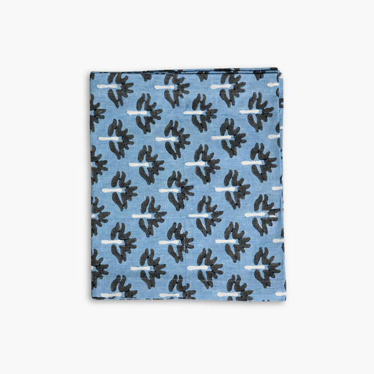 Zeenat Hand-Printed Linen Table Runner — Steel Blue