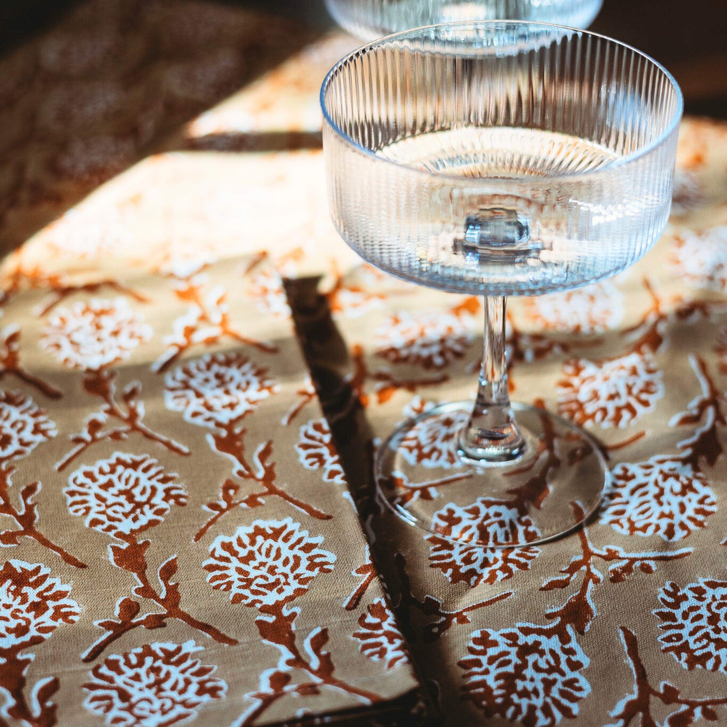 Nikhar Hand-Printed Linen Table Runner — Chai Brown