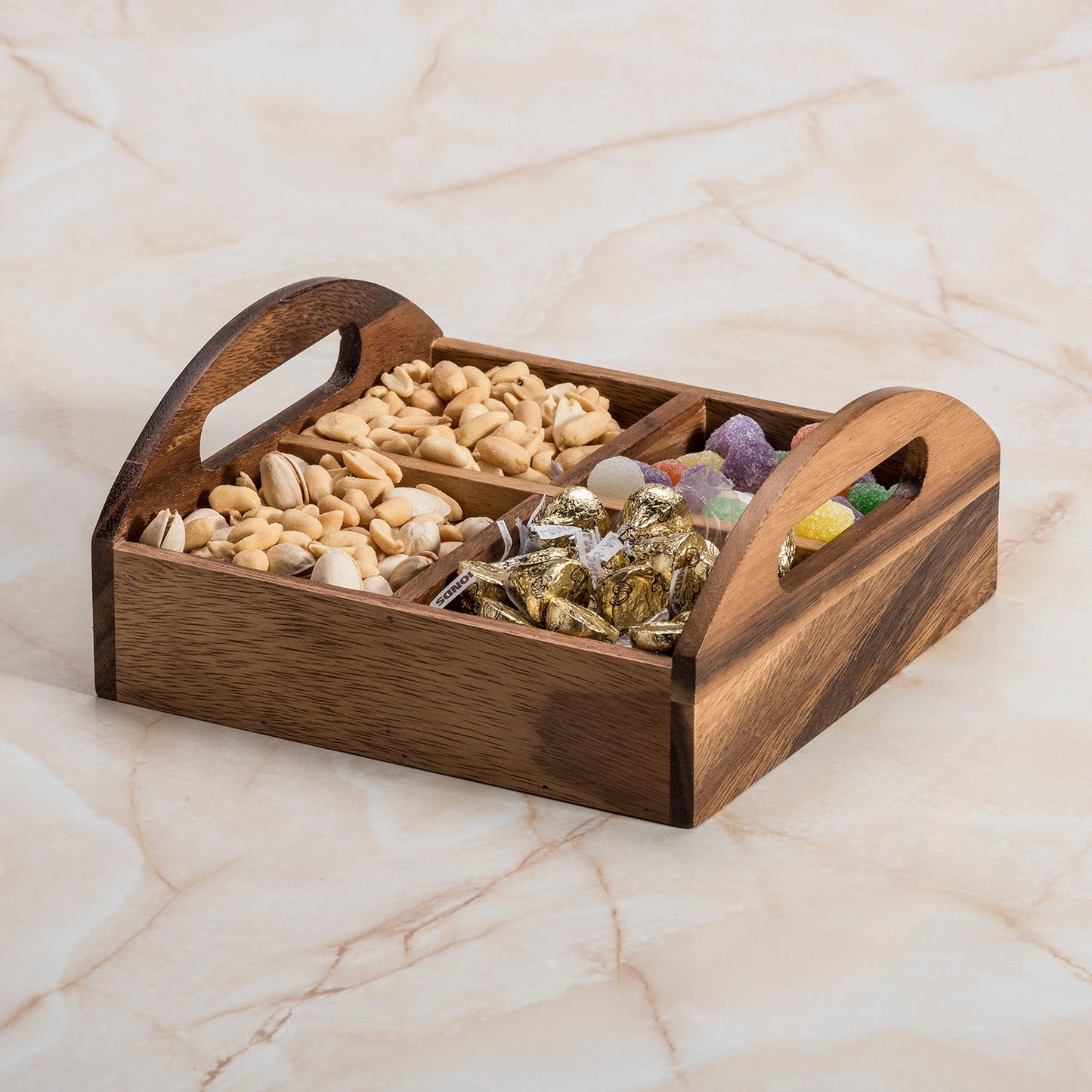 Acacia Wood 4-Compartment Snack & Serving Tray