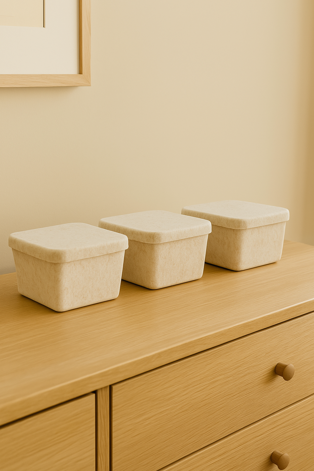 Sculpted Petite Storage Bin with Lid (3-Pack) – Minimal Felt Organizer