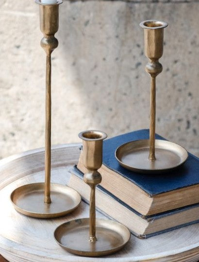 Gold Plate Candle Holders — Set of 3