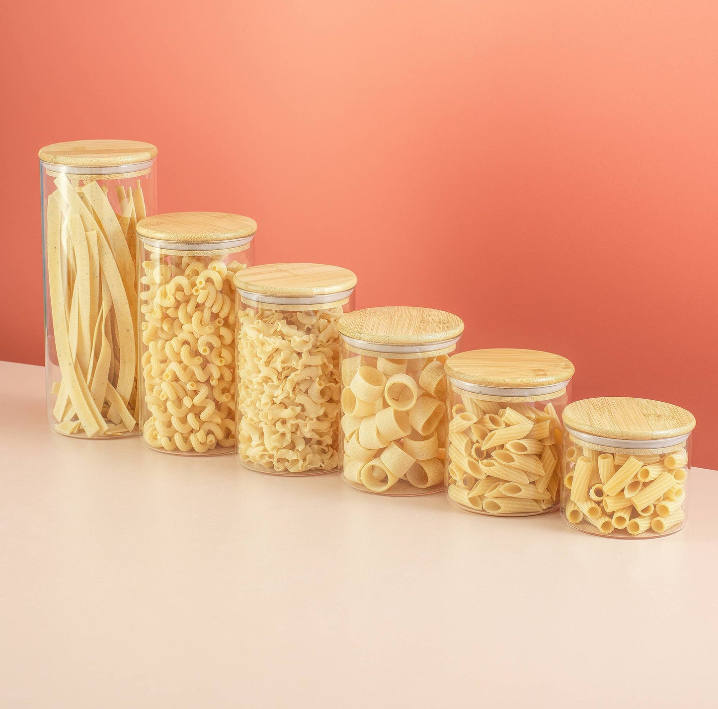 Glass Pantry Storage Jars with Airtight Bamboo Lids – Set of 6