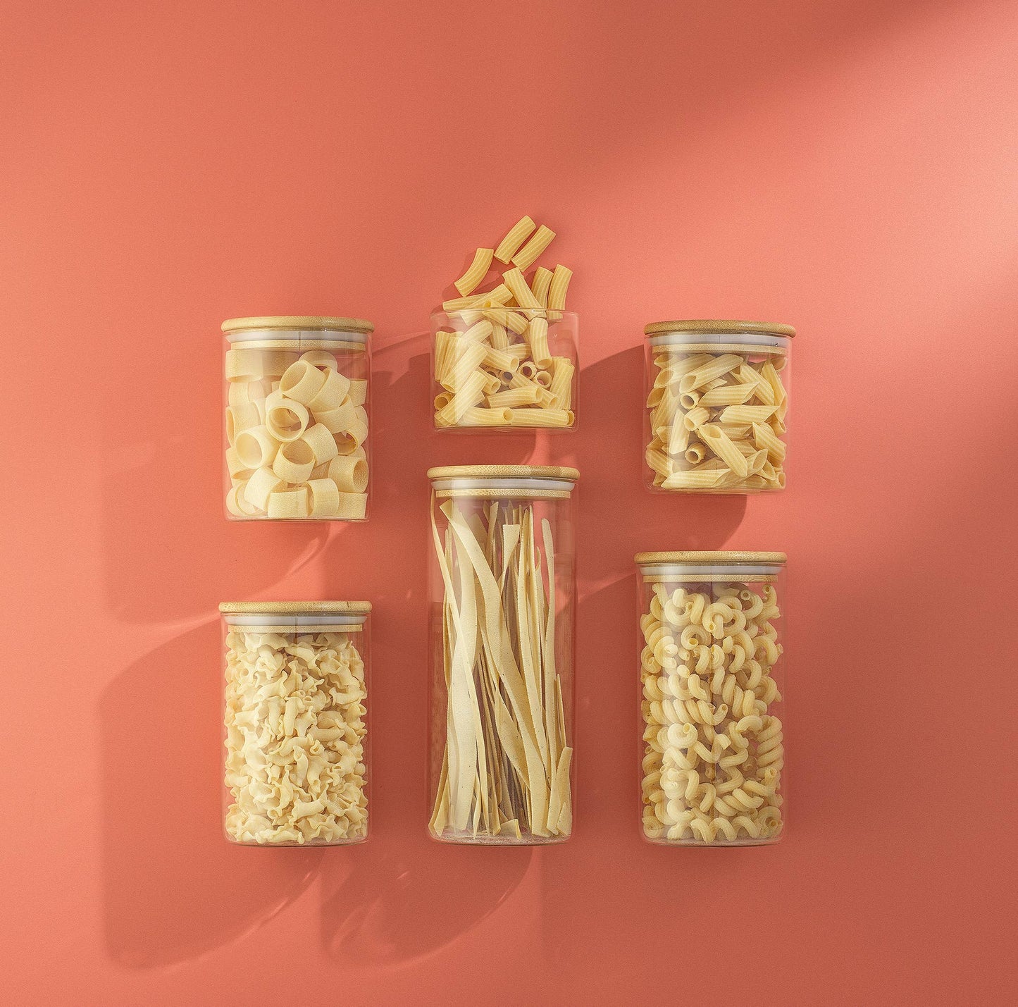Glass Pantry Storage Jars with Airtight Bamboo Lids – Set of 6