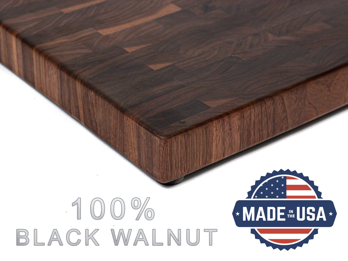 End Grain Butcher Block with Rubber Feet, Walnut or Maple