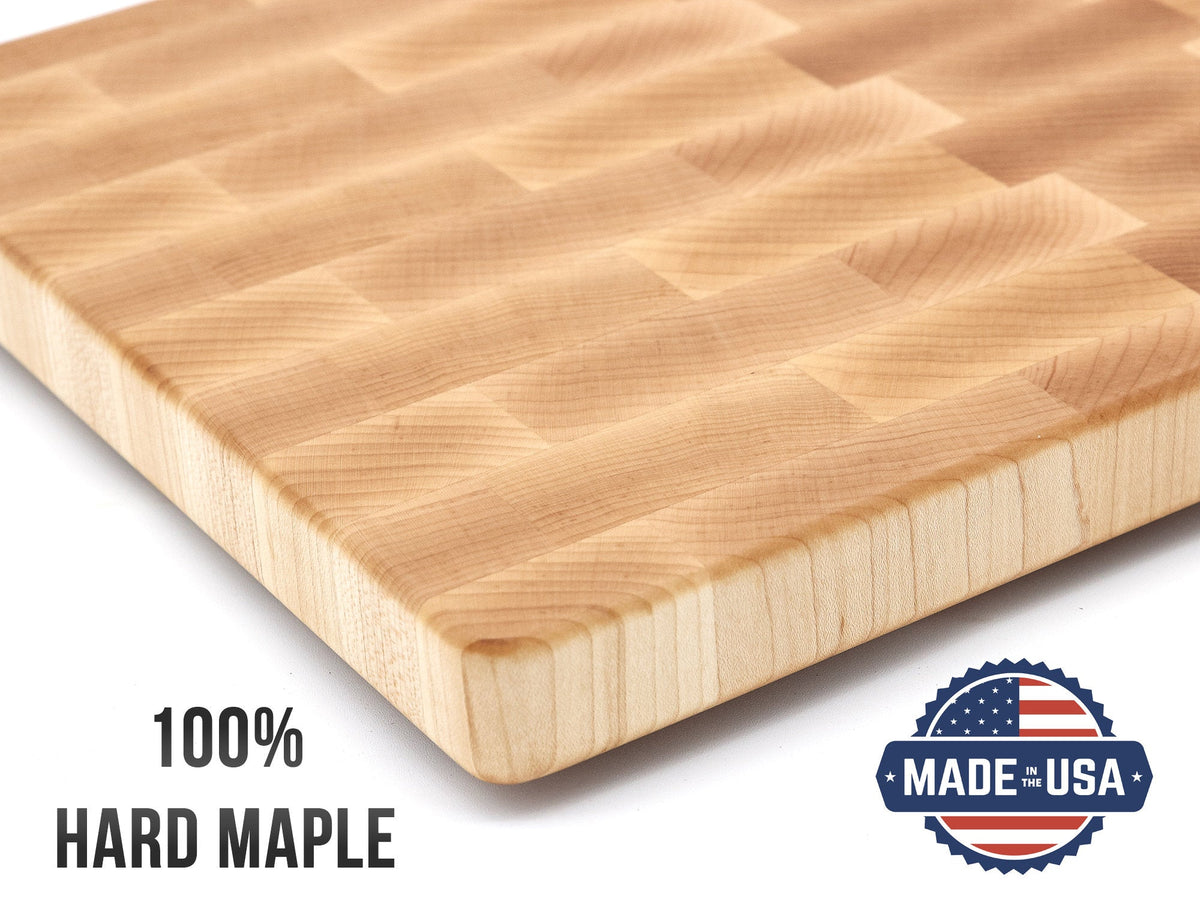 End Grain Butcher Block with Rubber Feet, Walnut or Maple