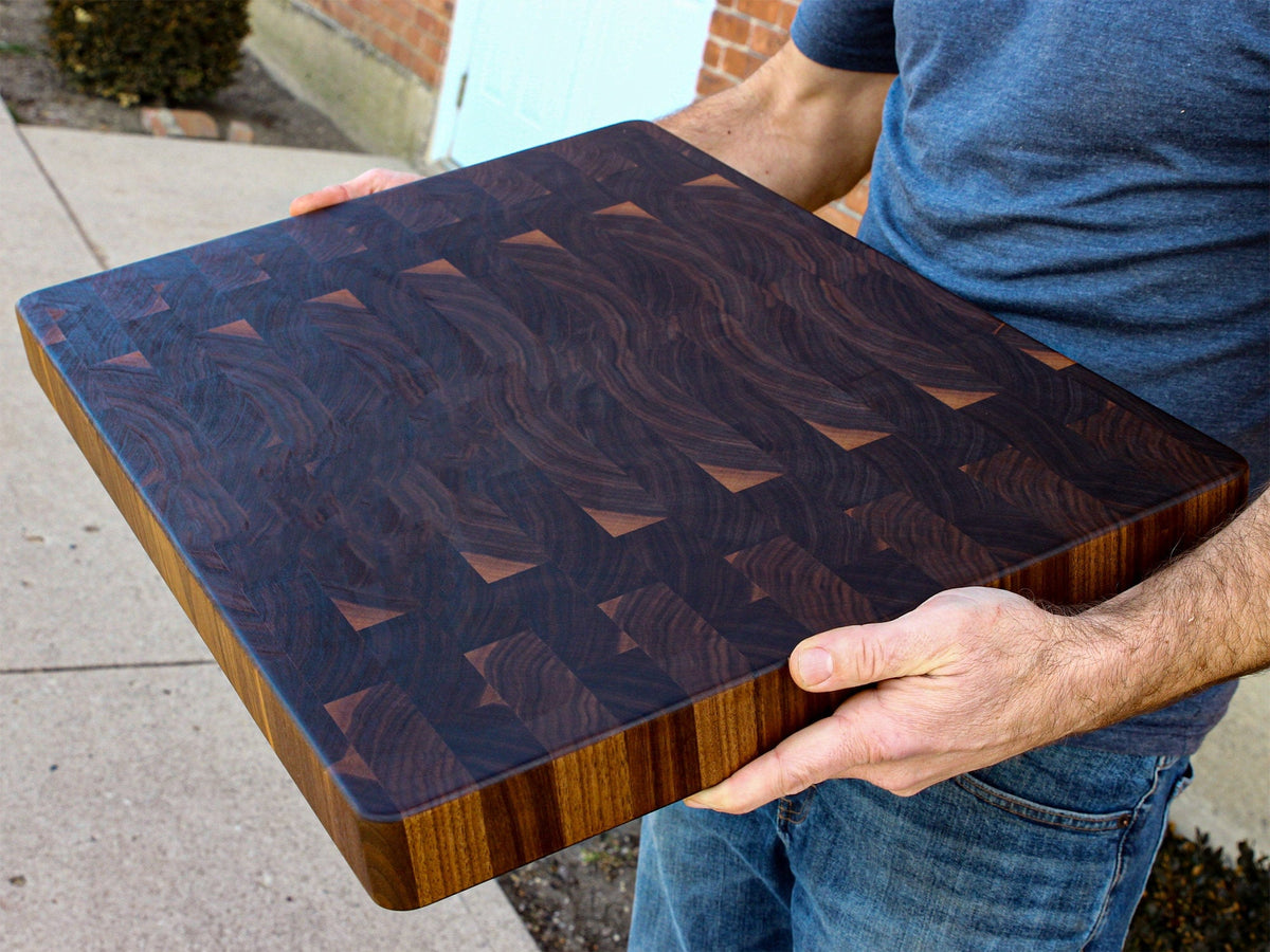 End Grain Butcher Block with Rubber Feet, Walnut or Maple