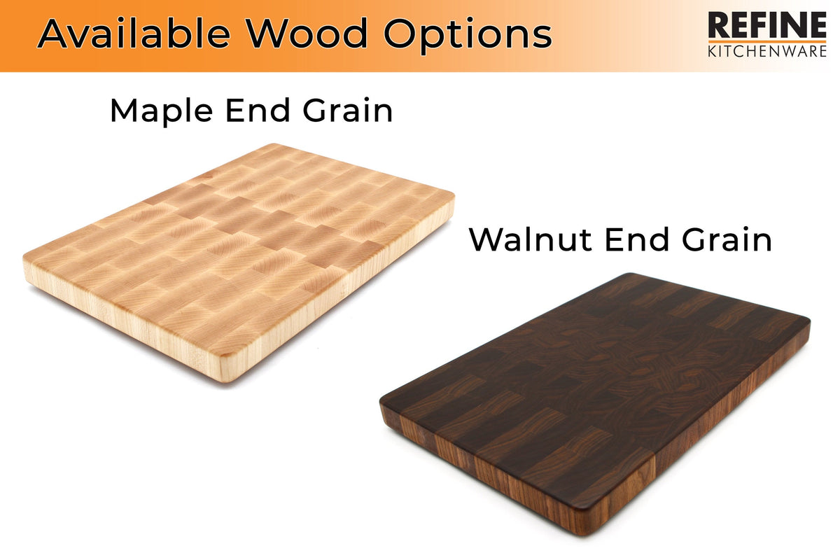 End Grain Butcher Block with Rubber Feet, Walnut or Maple