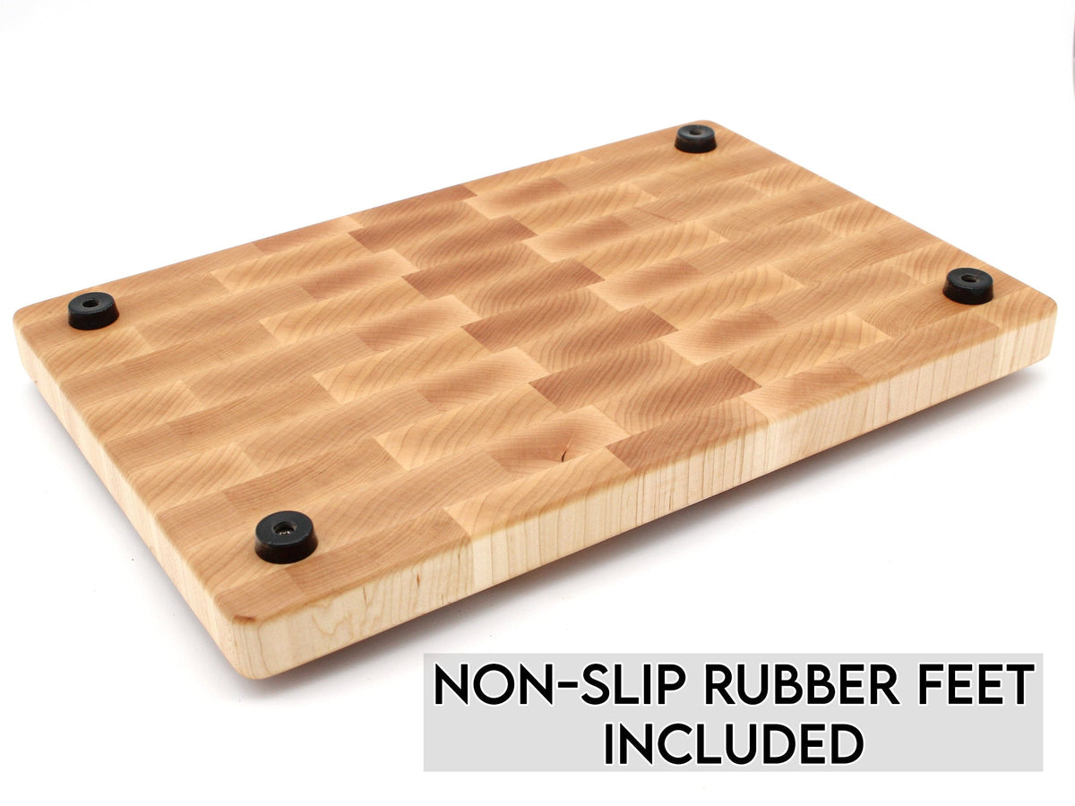 End Grain Butcher Block with Rubber Feet, Walnut or Maple