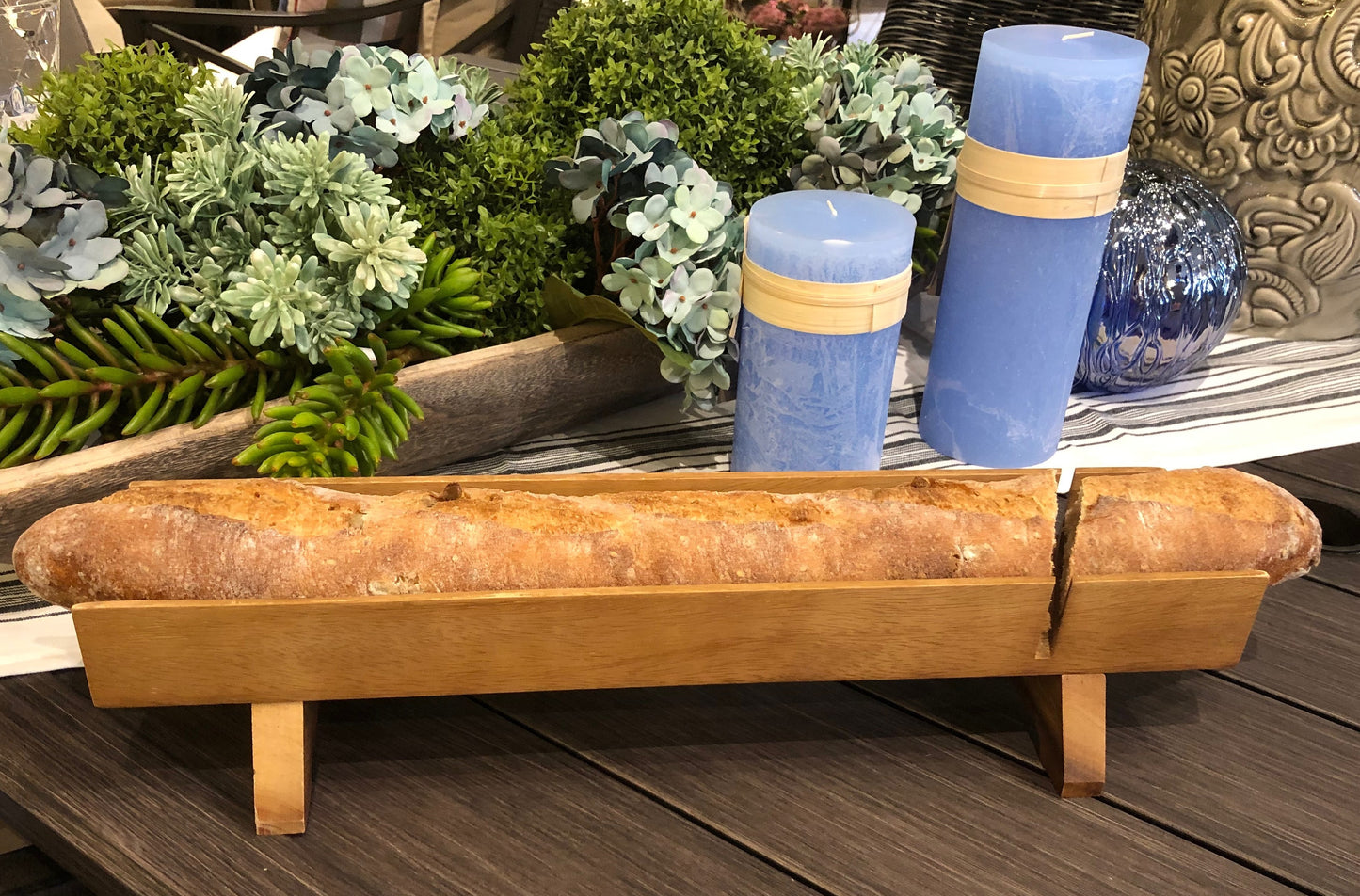 Acacia Wood French Bread Slicer & Serving Board | Baguette Cutting Guide