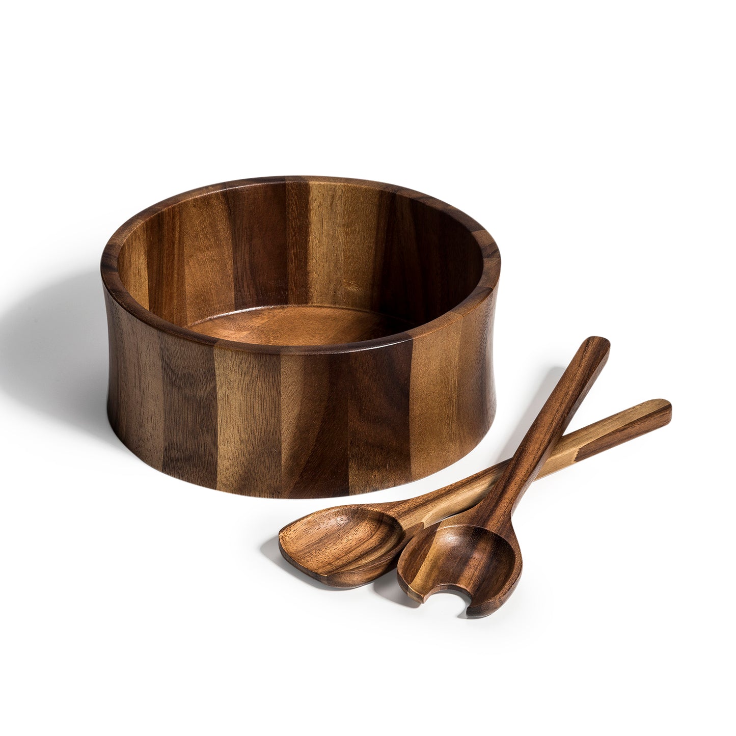 Maribo Acacia Wood Large Salad Bowl with Servers | 10” Serving Bowl Set