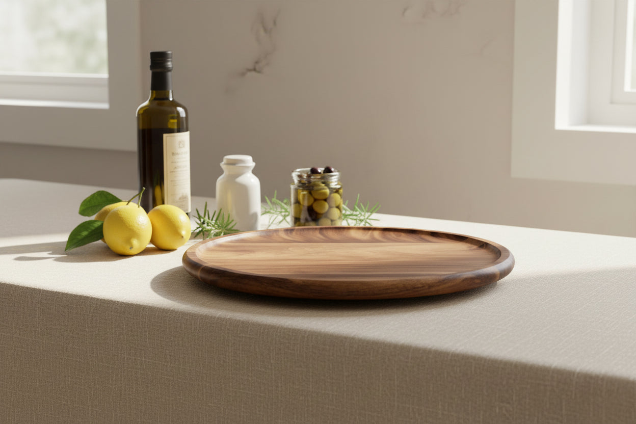 Wooden tray on a white background