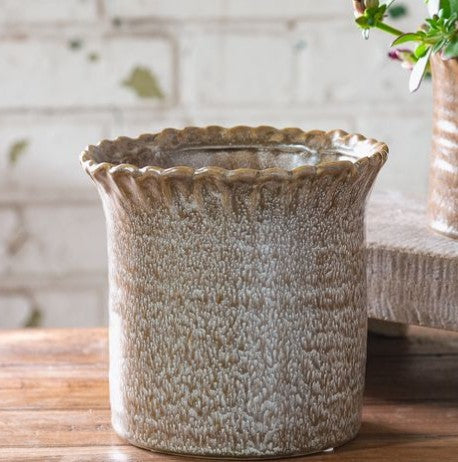 Brown Speckled Scallop Top Ceramic Vase