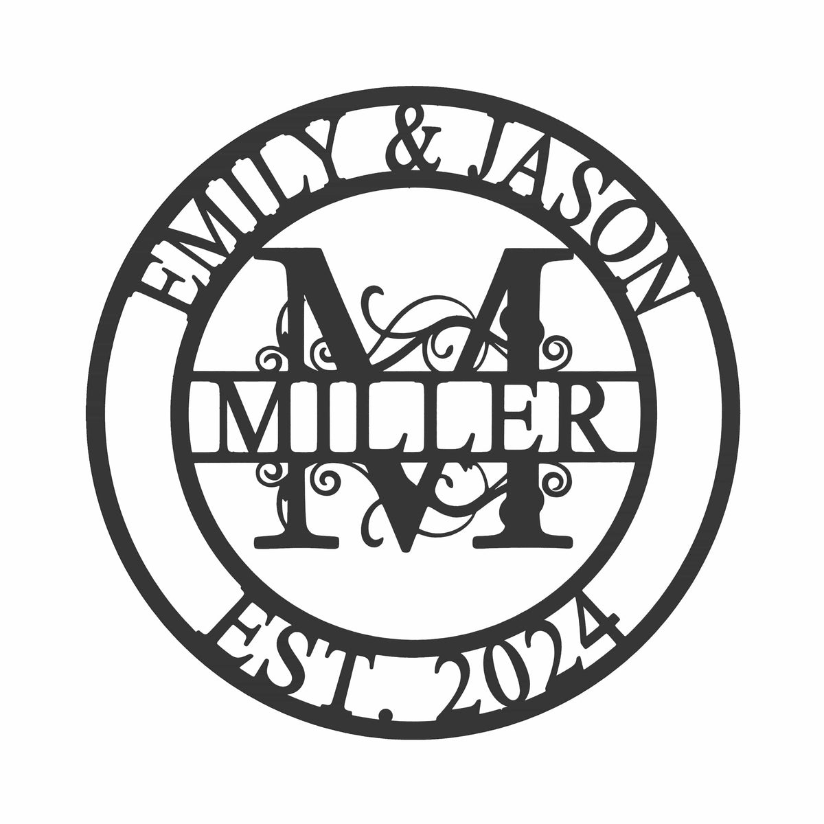 Split Letter Monogram | Personalized Metal Family Name Sign