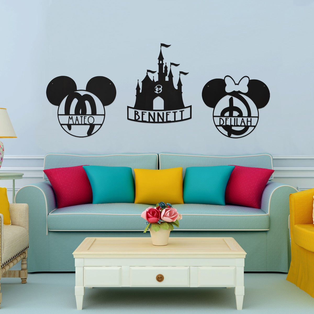 Mouse Ears & Castle Monogram | Personalized Kids Name Sign