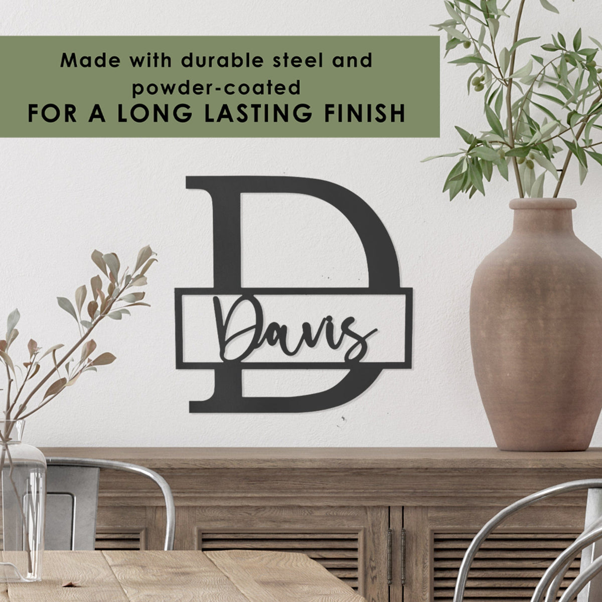 Script Letter Monogram | Personalized Metal Family Name Sign