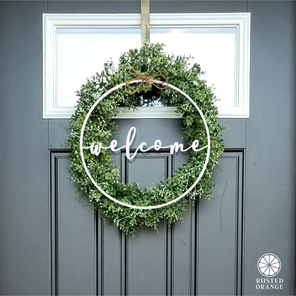 Welcome Circle Sign | Metal Front Door Wreath Sign