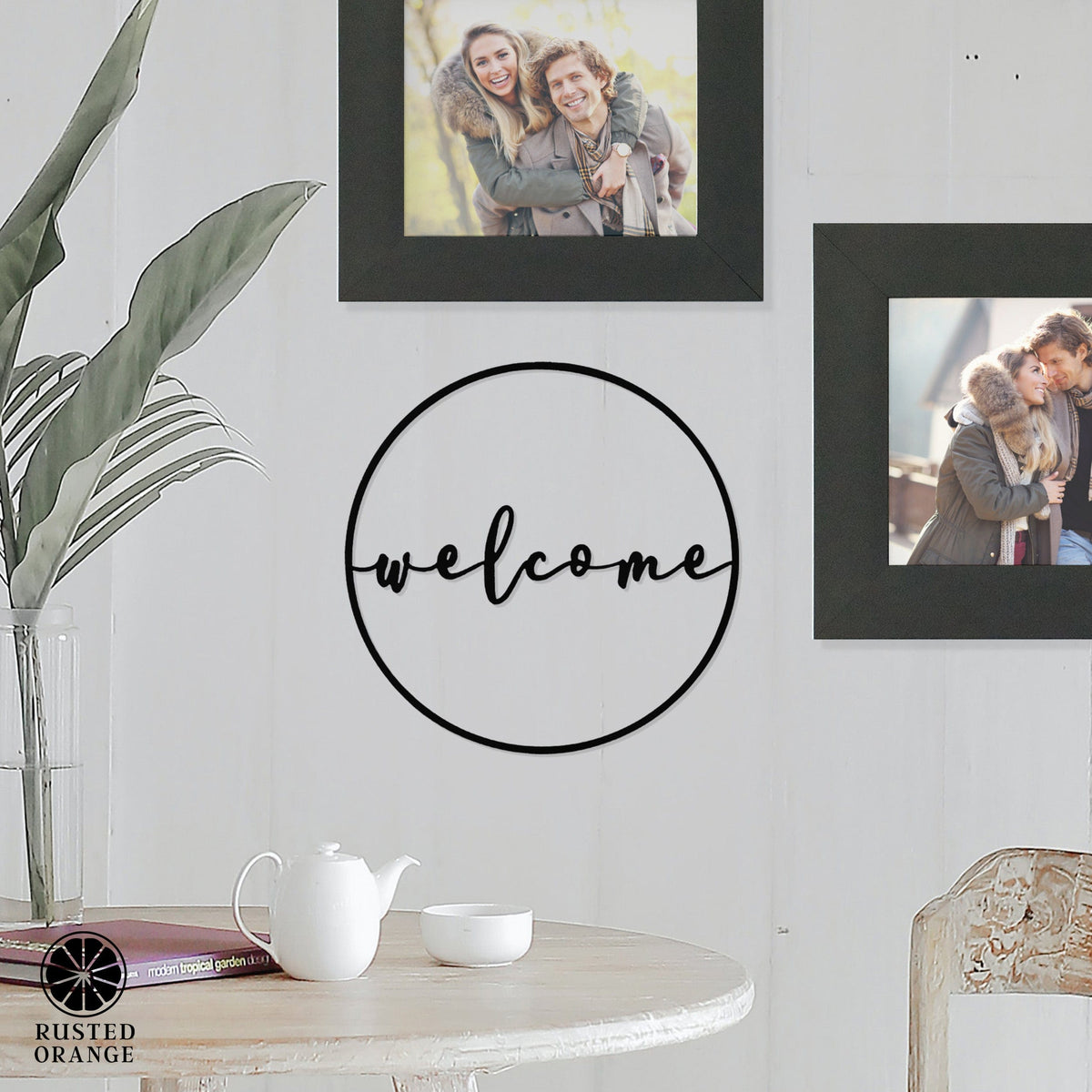 Welcome Circle Sign | Metal Front Door Wreath Sign