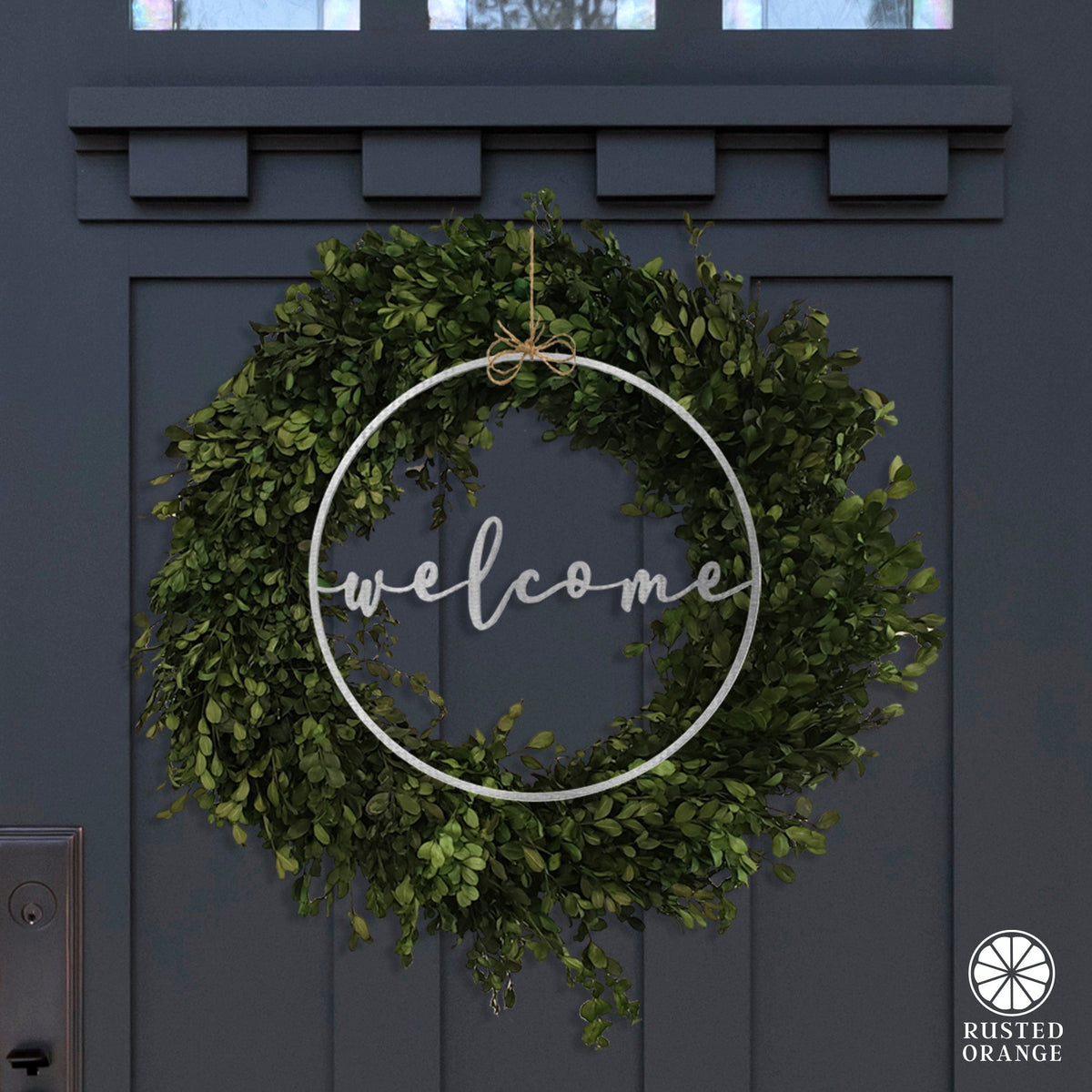 Welcome Circle Sign | Metal Front Door Wreath Sign