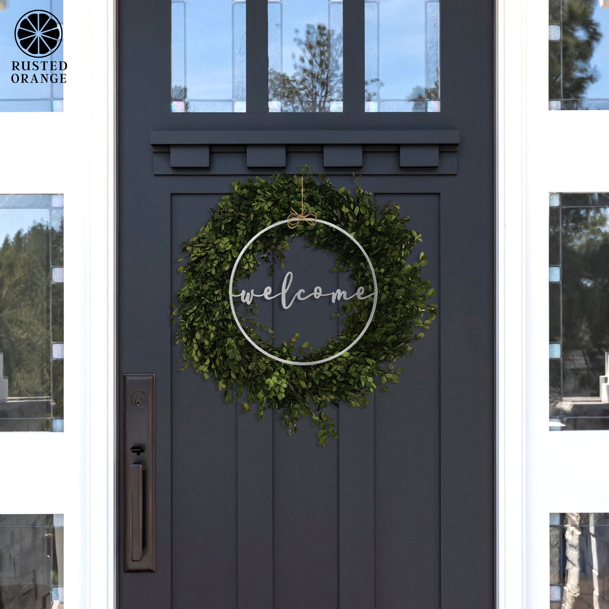 Welcome Circle Sign | Metal Front Door Wreath Sign