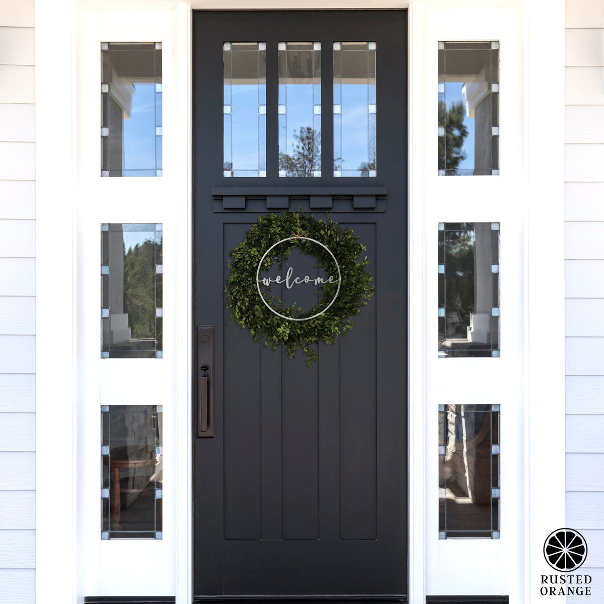 Welcome Circle Sign | Metal Front Door Wreath Sign